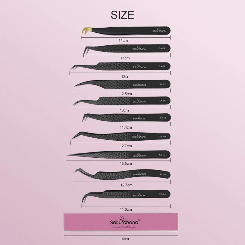 SAKURAHANA High-end Eyelash Tweezers Black Fiber Tip For Lash Extensions Mega Volume Mink Lashes Tool Straight Head Curved Tip