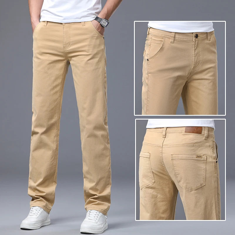 Classic Straight Men's Jeans Spring New Fashion Business Work Casual Trousers Comfort Elastic Solid Color Denim Pants