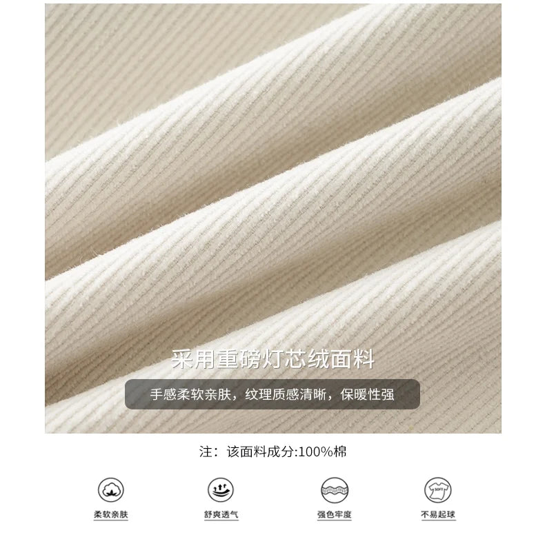 DUKEEN Corduroy Stand Collar Long Sleeve Shirt for Men 100% Cotton Spring and Autumn Casual Men's Clothing