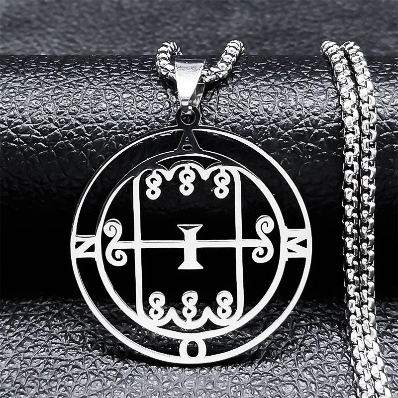 2024 Fashion Sigeal Sigil De Lucifer Stainless Steel Satan Necklace Asmoday Lazer Key Baphomet Stamp Jewelry N7118S03