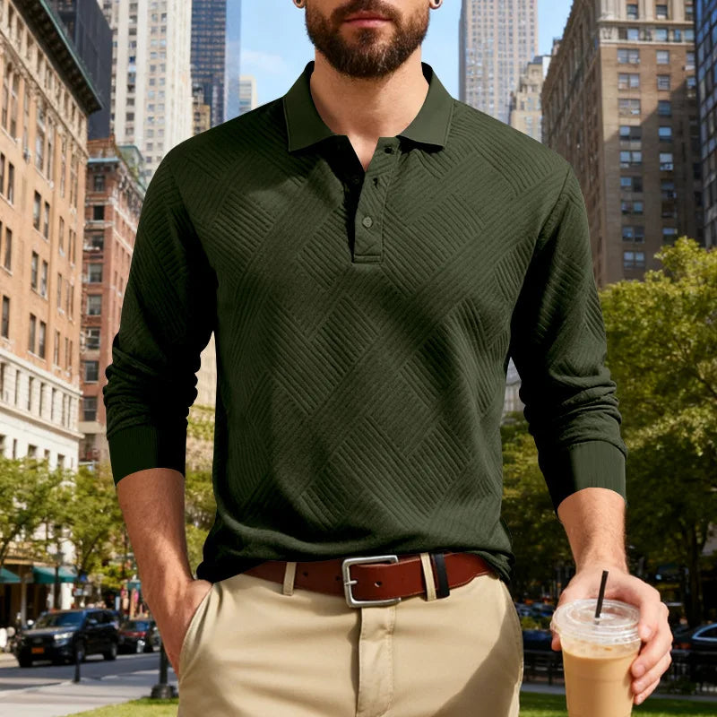 2025 spring and autumn men's light luxury casual simple lapel jacquard POLO button-down long-sleeved sweater