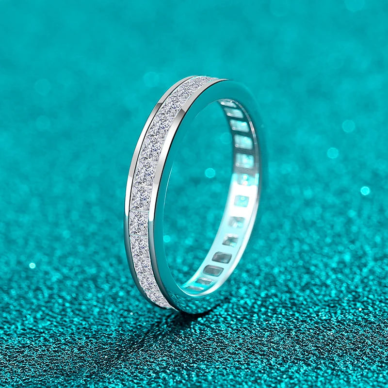 NeeTim Full Princess Cut Moissanite Ring for Women 925 Sterling Silver Sparkling Engagement Wedding Rings Fine Jewelry Bands