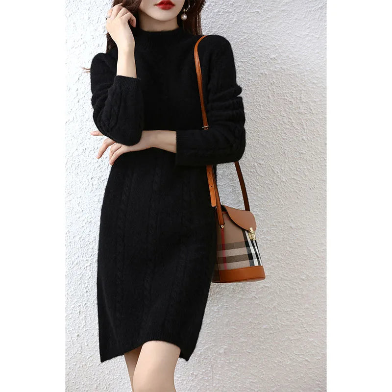 Cashmere Women's Sweater Knitted Dresses 100% Merino Wool Ladies Autumn Warm Elegant Dress Winter Female Pullovers Casual Skirts