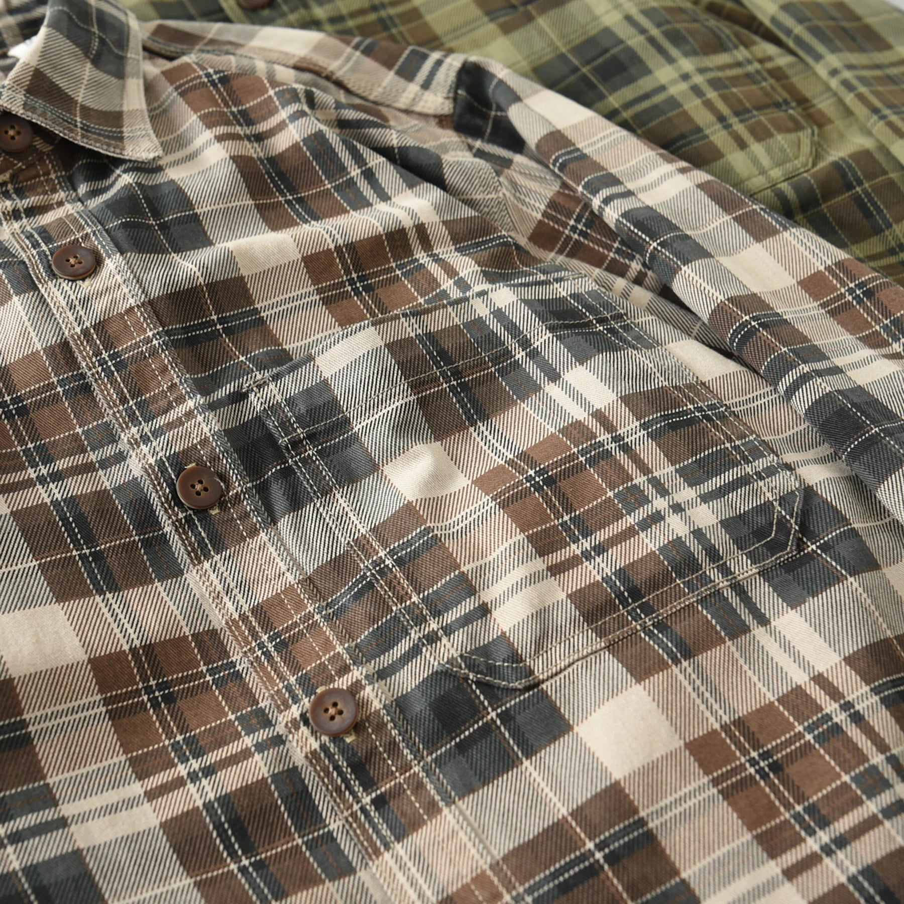 100% cotton vintage wash plaid shirt Men's spring and autumn casual long-sleeved shirt jacket