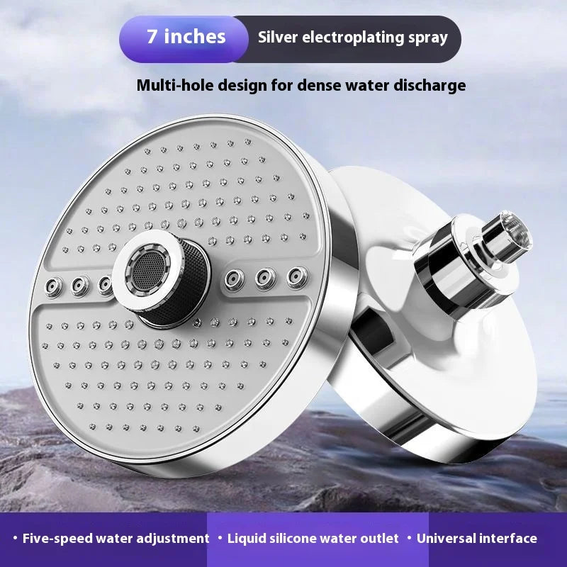 5 Modes Shower Head with High Elastic Silicone Nozzles Knob Adjustable Large Water Flow Shower Head Home Bathroom Accessories