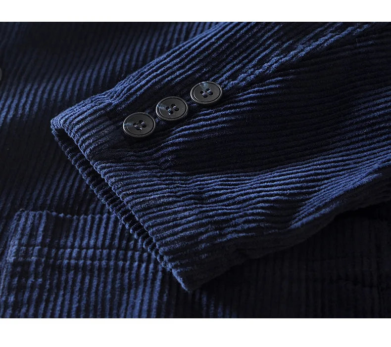 Autumn Casual Blazers for Men Daily Commute Suit Male Pure Cotton Corduroy Gray Single Breasted Suit Jackets Man Simle Coats