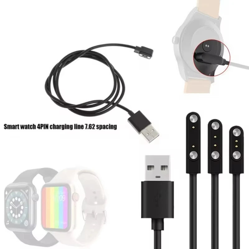 2 Pins 4 Pins Smartwatch Dock Charger Adapter USB Charging Cable Cord for Adult/Kids Smart Watch Power Charge Wire Accessories