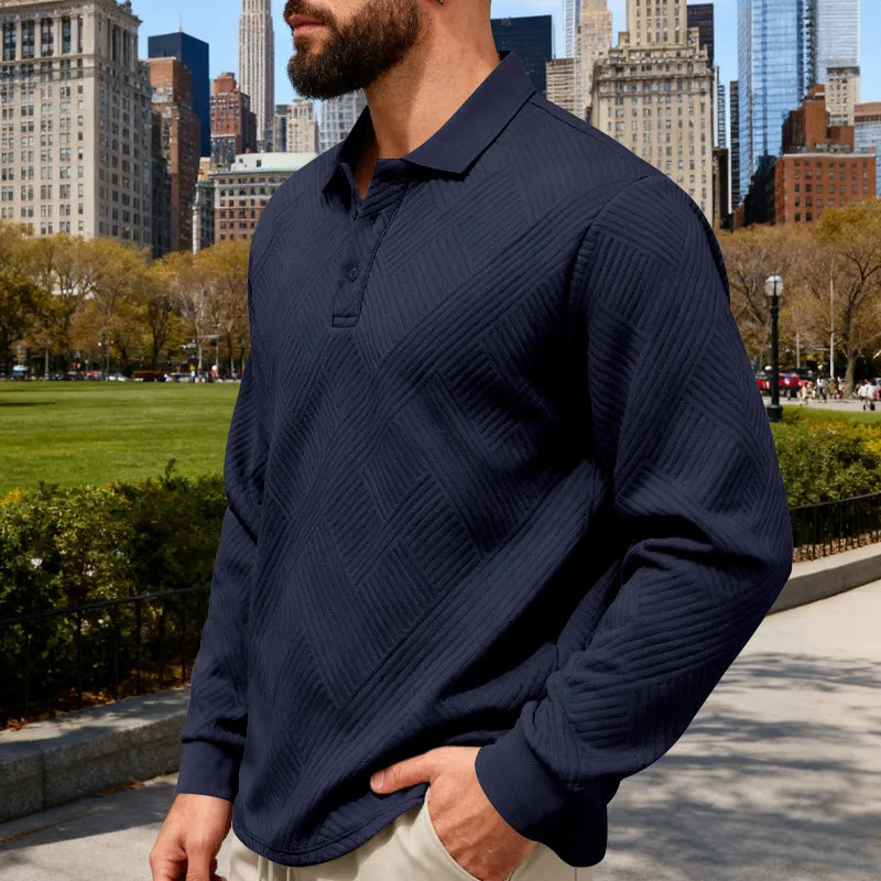 2025 spring and autumn men's light luxury casual simple lapel jacquard POLO button-down long-sleeved sweater