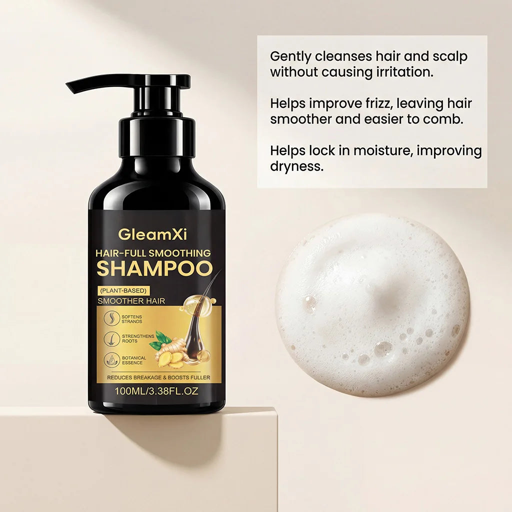 GleamXi Ginger Smoothing Shampoo Deep Nourishing Scalp Strengthen Roots Reduce Frizzy Hair Gentle Hydrating Plant Based Shampoo