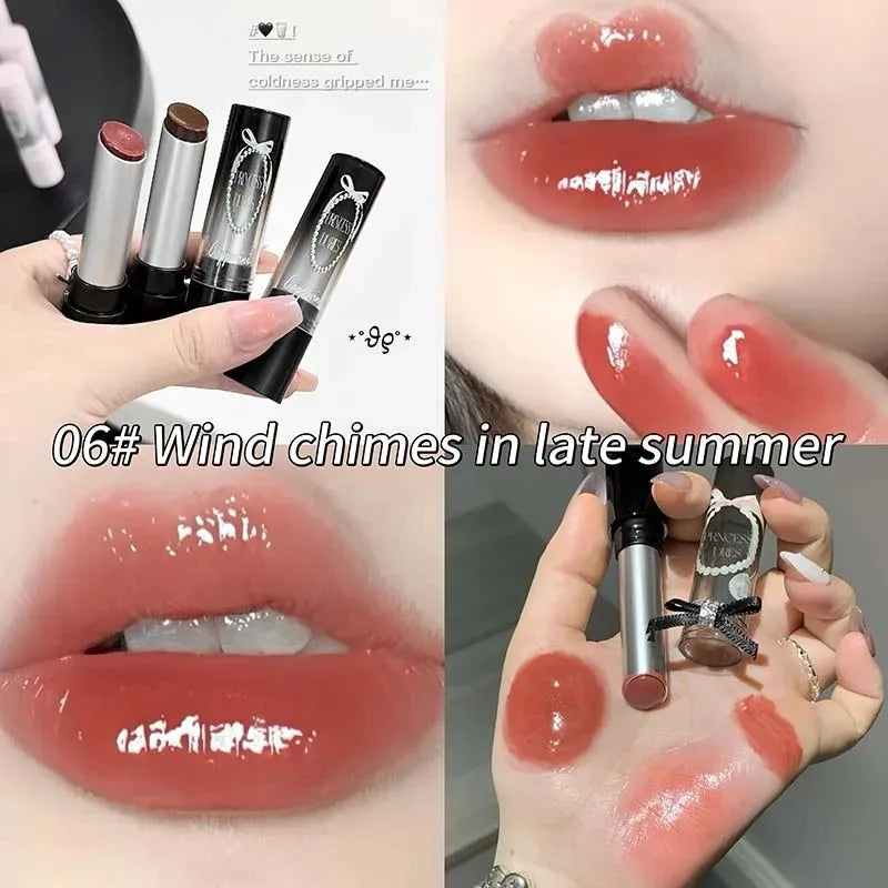 Pink Crystal Mirror Glass Solid Lip Gloss Round Tube Water Light Jelly Lipstick Moisturizing Clear Lip Glaze Nude Brown Lip Tint
