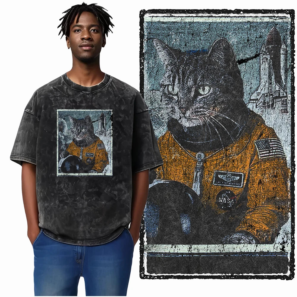 COOLMIND DB Cat Printed Cotton Acid Washed Exclusive Graphic Unisex T Shirt Cool Streetwear Men Tshirts Big Size Tee for Men
