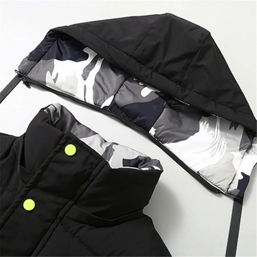 Black Men Cotton Padded Vest Fashion Detachable Hooded Sleeveless Jackets Winter Warm Men's Clothes Male Thick Coat Big Size 5XL