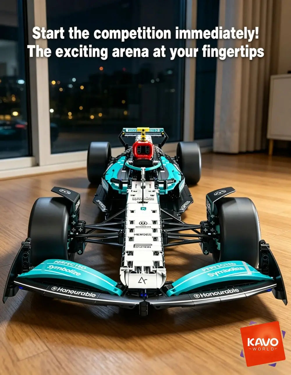 KAVOWORLD DIY Technical Champions Drift Racing Car Brick Model 1:8  Building Blocks Sports Car Puzzle Toys For Home Display Desktop Decor Interlocking Steering Mechanism Realistic Rear Wing Structure Birthday Christmas New Ye