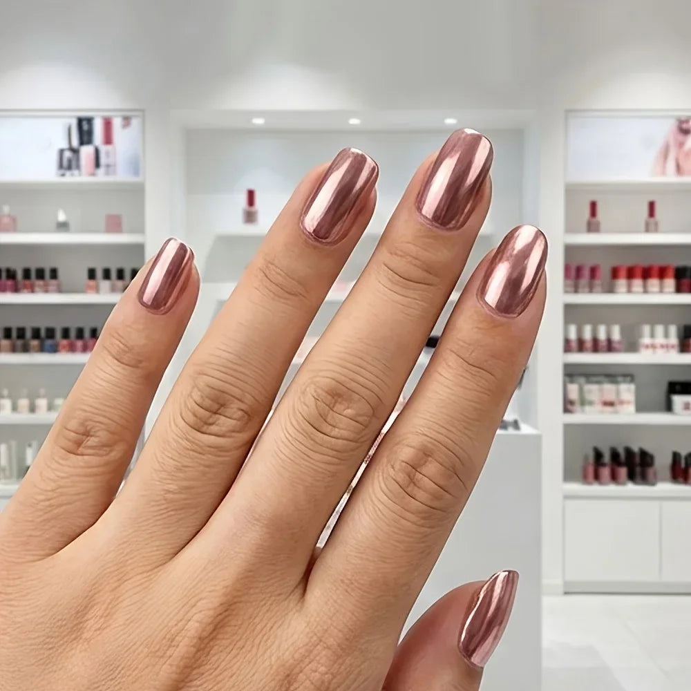 Rose Gold Mirror Polish, Quick-Dry, Wear-Resistant, Keratin, Strengthens Nails. 2-in-1 care. Daily & Festive Must-Have.