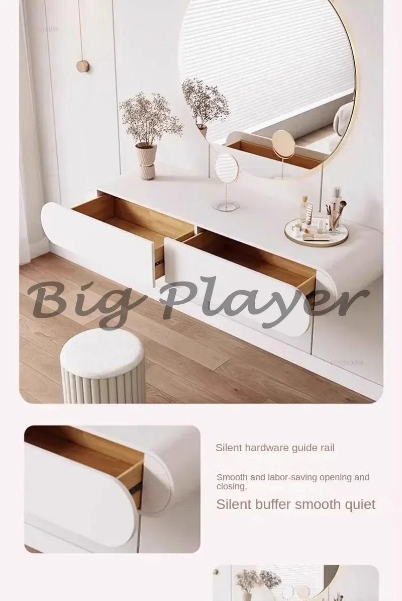 Cream Style Wall Mounted Dressing Table Minimalist Bedroom Furniture Set with Mirror