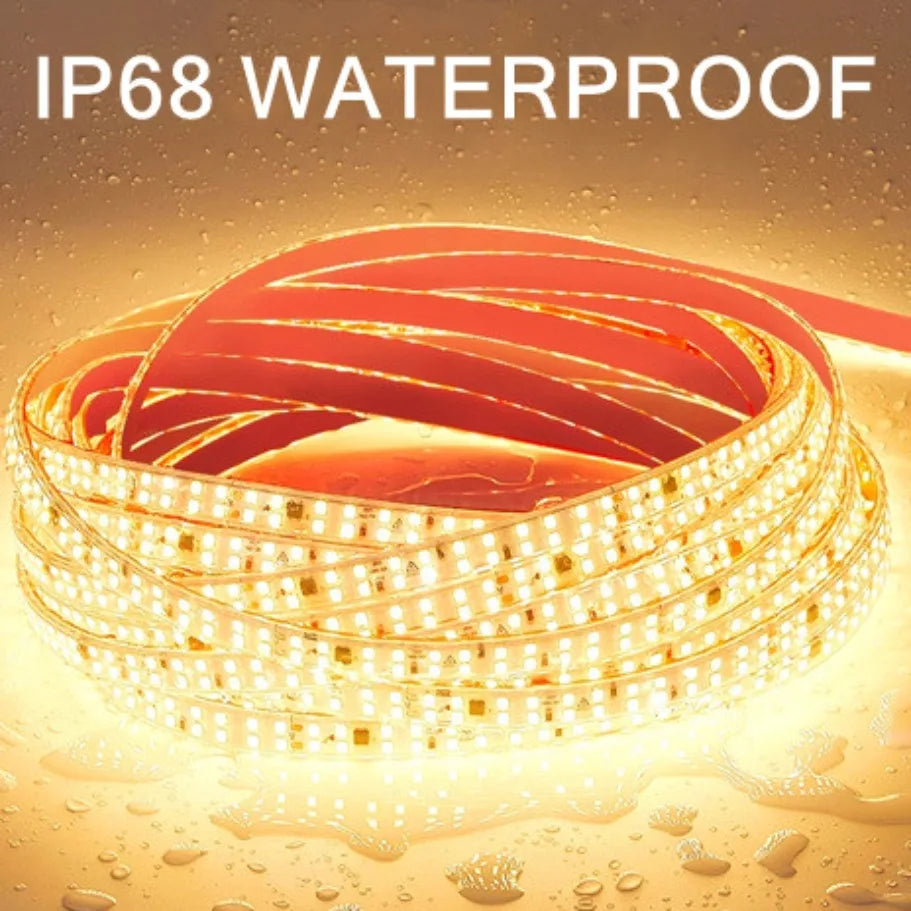 12MM Width SMD 2835 LED Strip 240LEDs/M AC220V Flexible Cuttable Soft Lamp IP68 Waterproof Warm/Neutral/White Light With EU Plug
