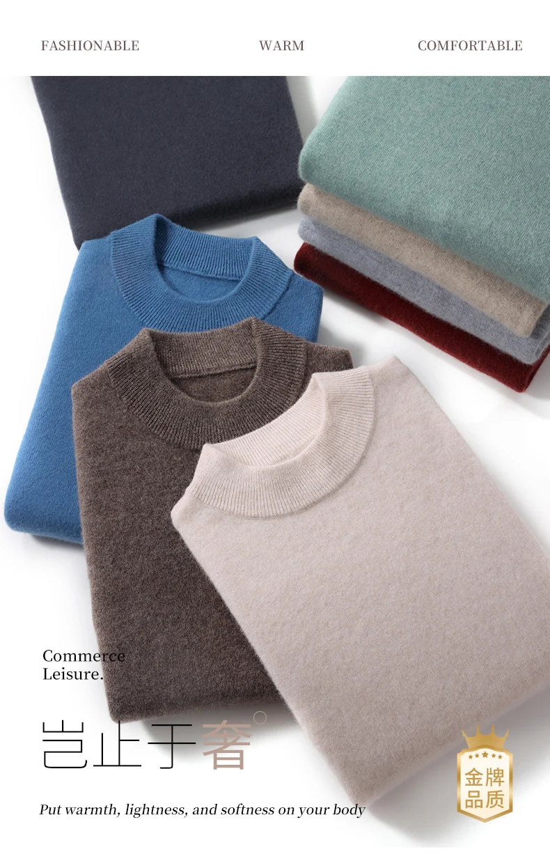 Autumn And Winter New 100% Pure Wool Men's Round Neck Thick Sweater Loose Knit Bottoming Shirt Cashmere Top