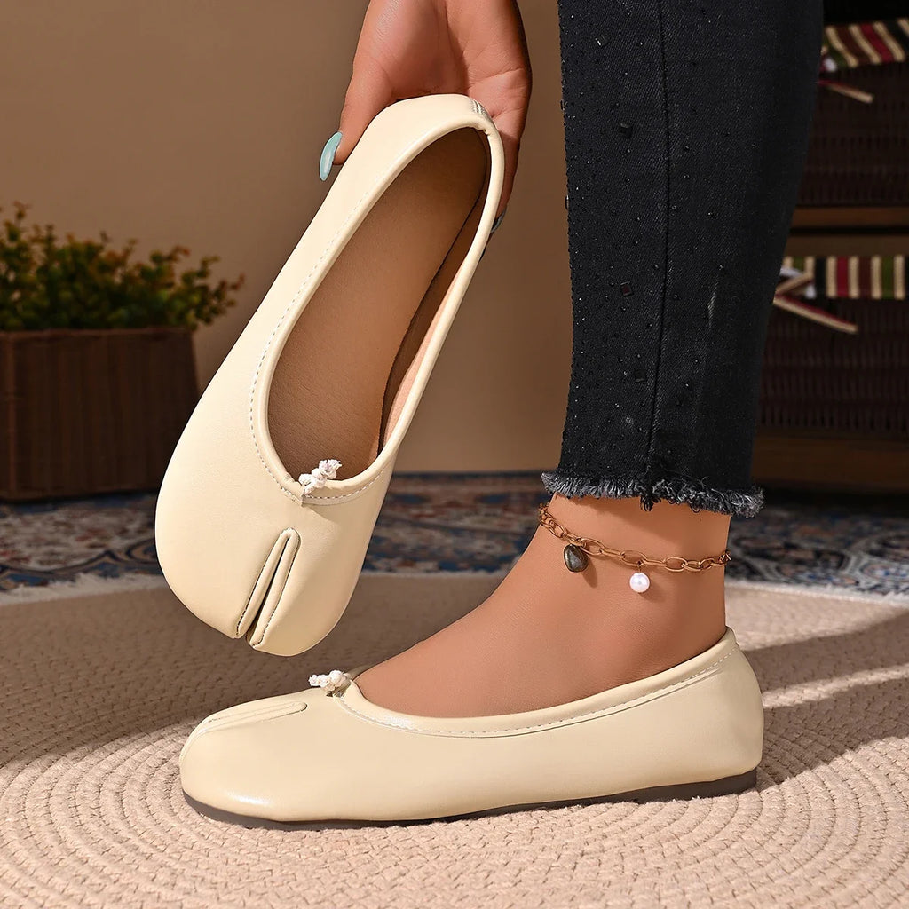 Japanese Style Tabi Ninja Shoes Women Cozy Leather Flats Split Hoof Toe Loafers Femme Mary Jeans Mocasines Ladies Ballerina Shoe