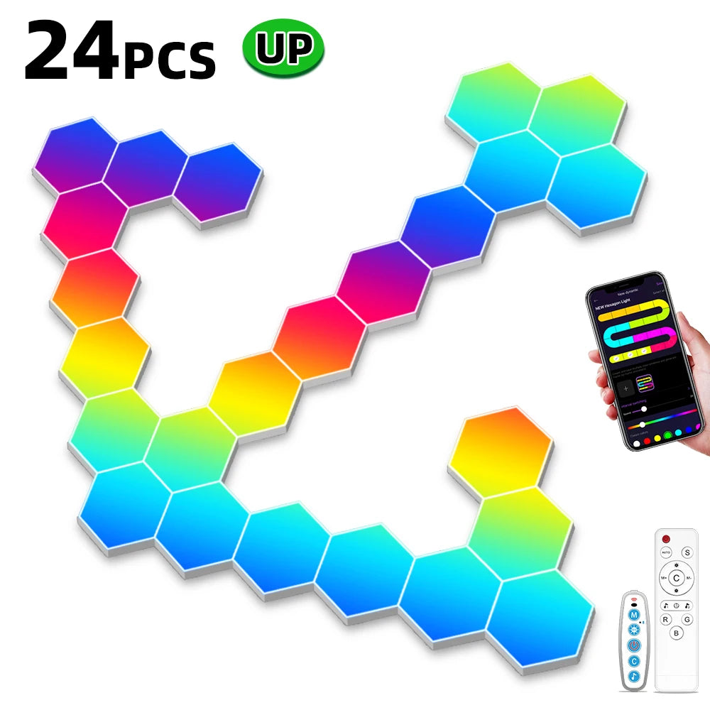 Smart LED Hexagonal Wall Lamp Quantum Panel Music Sync APP Control for Game Room Bedroom Living Room Decor Birthday Christm Gift