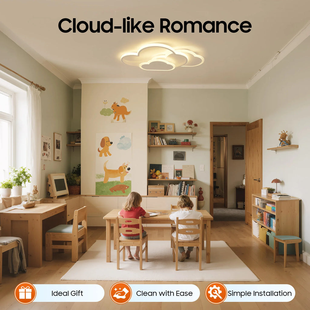 Cloud Shape LED Ceiling Light Fixture Modern 3-Color Lighting Acrylic Ceiling Lamp for Living Room Bedroom Kid's Room 52x31cm