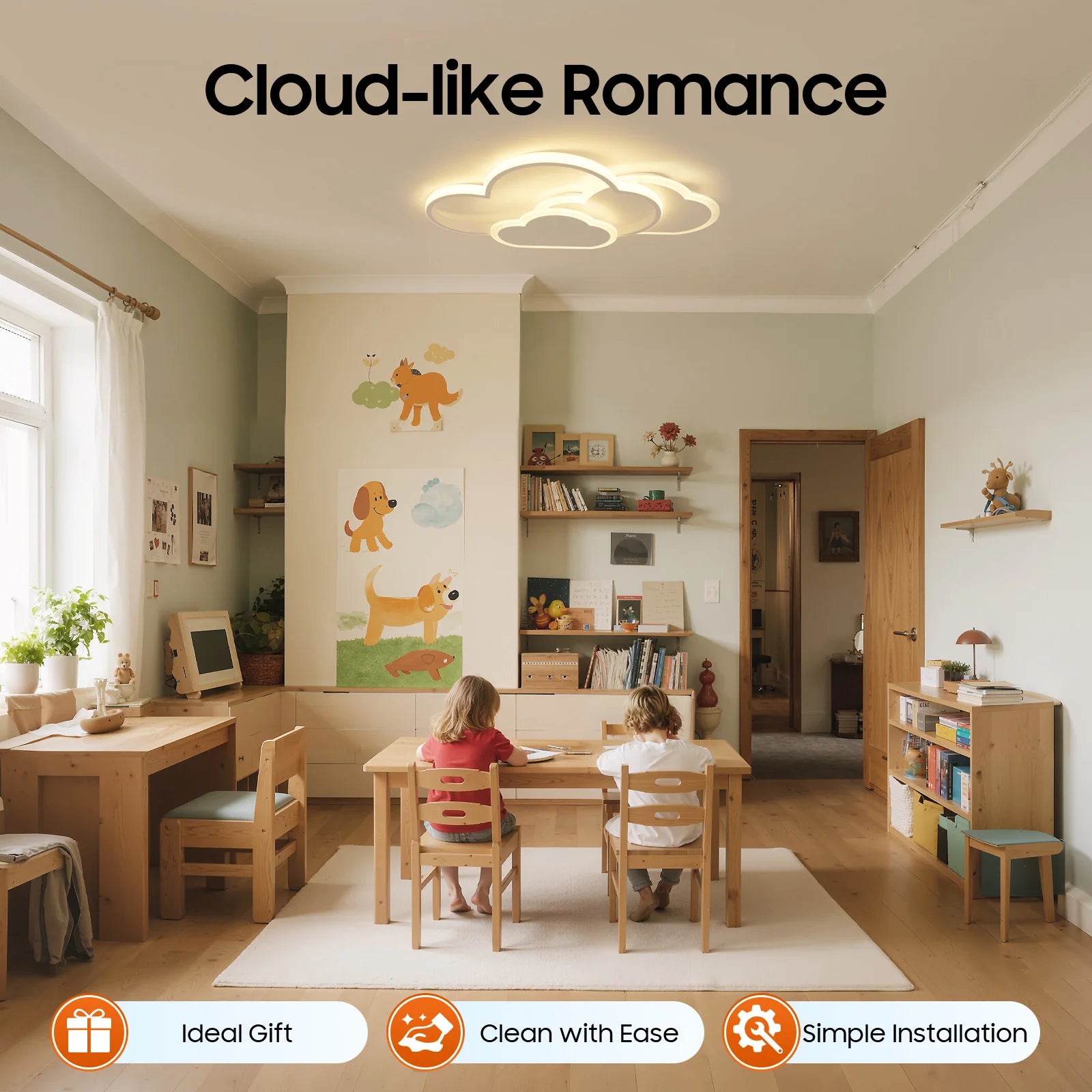 Cloud Shape LED Ceiling Light Fixture Modern 3-Color Lighting Acrylic Ceiling Lamp for Living Room Bedroom Kid's Room 52x31cm