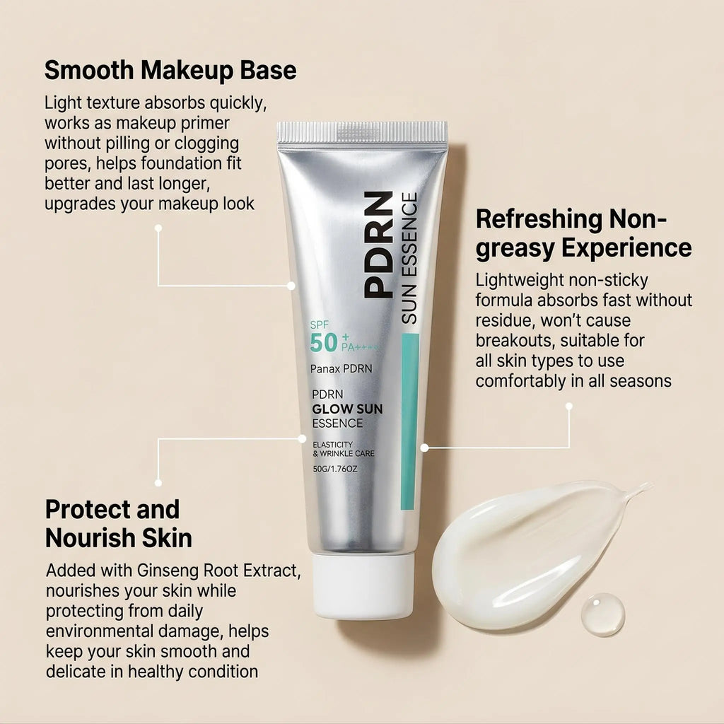SPF 50 PDRN Facial Sunscreen Essence Broad Spectrum UV Defense Waterproof Moisturizing Refreshing Non Sticky Daily Face Sun Care