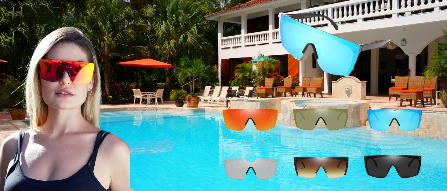 Men's sunglasses Mirrored Oversized Rimless Sun Glasses for Men Women Flat Top Shield Wrap Square UV400