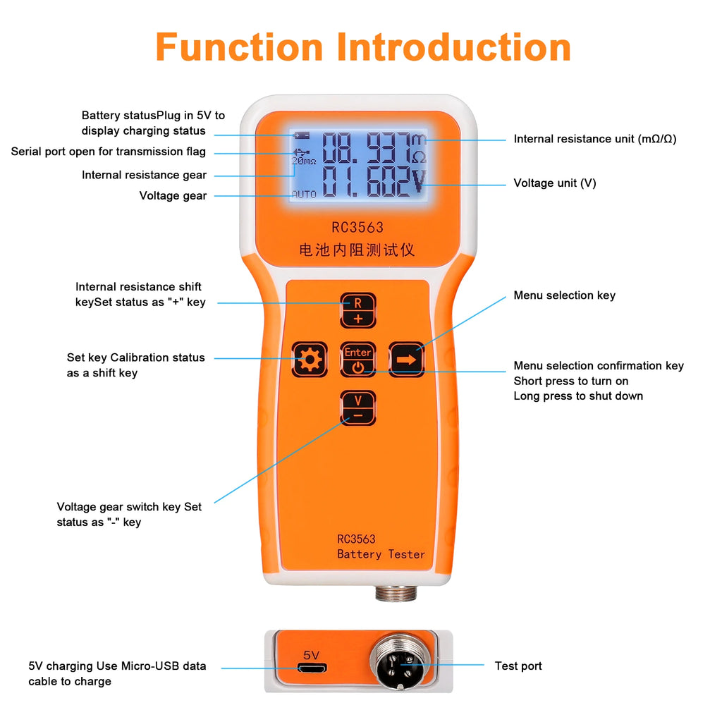 RC3563 Battery Voltage Internal Resistance Tester High-precision Trithium Lithium Iron Phosphate 18650 Battery Tester Ohmmeter