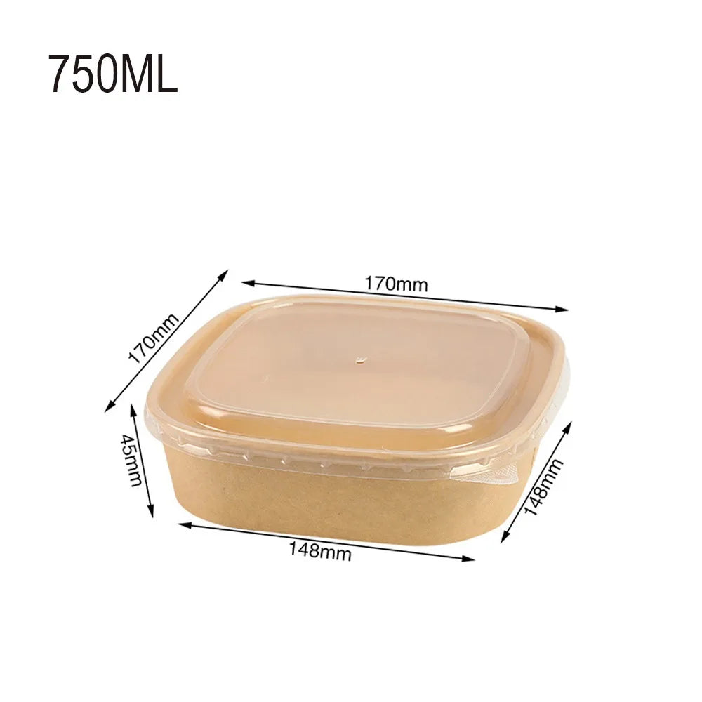 10pcs/set Disposable Lunch Box Kraft Paper Square Lunch Box Fast Food Packing Boxes Paper Bowls With Lid Household Bento Boxes