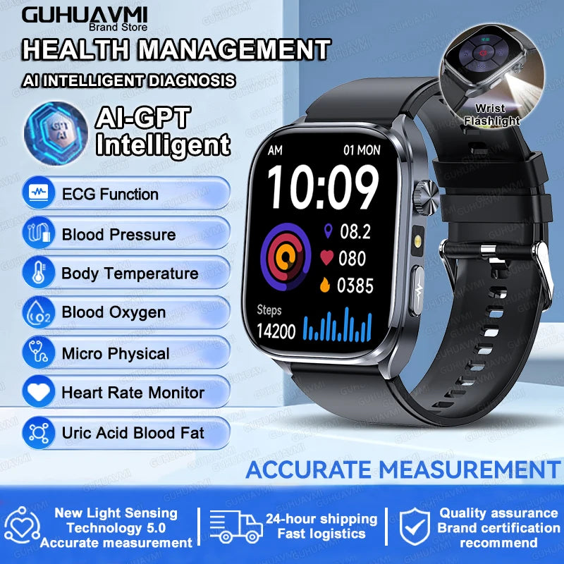 2026 New AI-Diagnosis Care Smartwatch Accurate ECG Uric Acid Lipids Blood Pressure Body Fat IP68 Waterproof Fitness Smartwatch