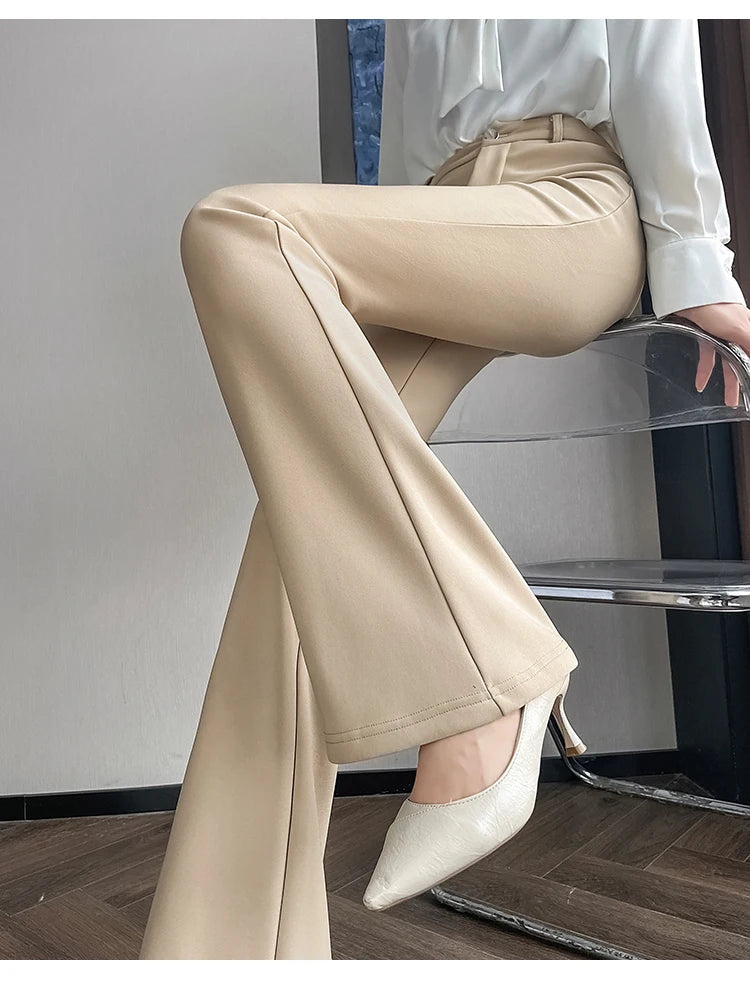 Slimming Flared Pants High Waist Elastic Suit Casual Spring Women's Sle Covering Meat Thin Long Trousers Casual Pants