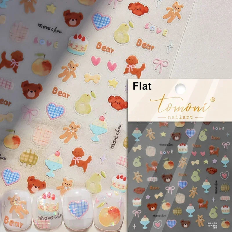 5D Gradient Love Gem Glitter Love Heart Colorful Cat's Eye Rhinestone Soft Self Adhesive Nail Art Stickers Shiny Manicure Decals