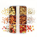 6 Grids Autumn Nail Glitter Flakes Golden Red Orange Leaf Sequins for Nail Art DIY Decorations Fall Acrylic Tips Decals Supplies