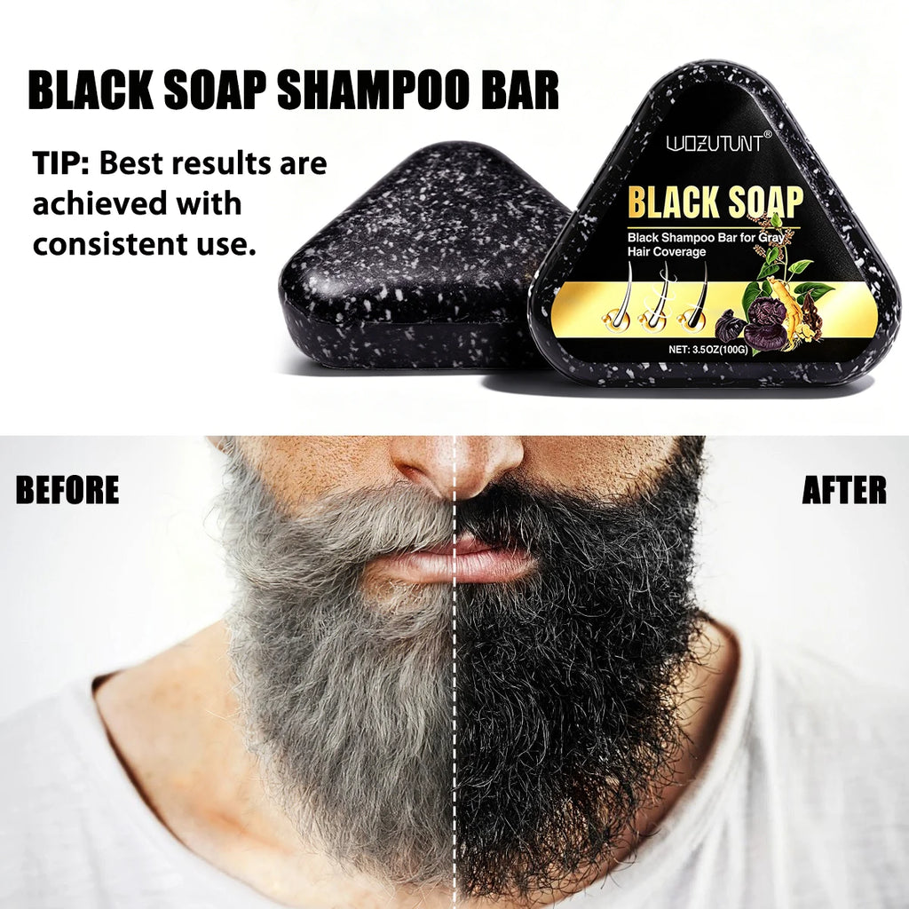 WOZUTUNT Natural Black Shampoo Soap Ganoderma Polygonum Multiflorum Nourishing Gradually Repairing Gray Hair Herbal Hair Bar Kit