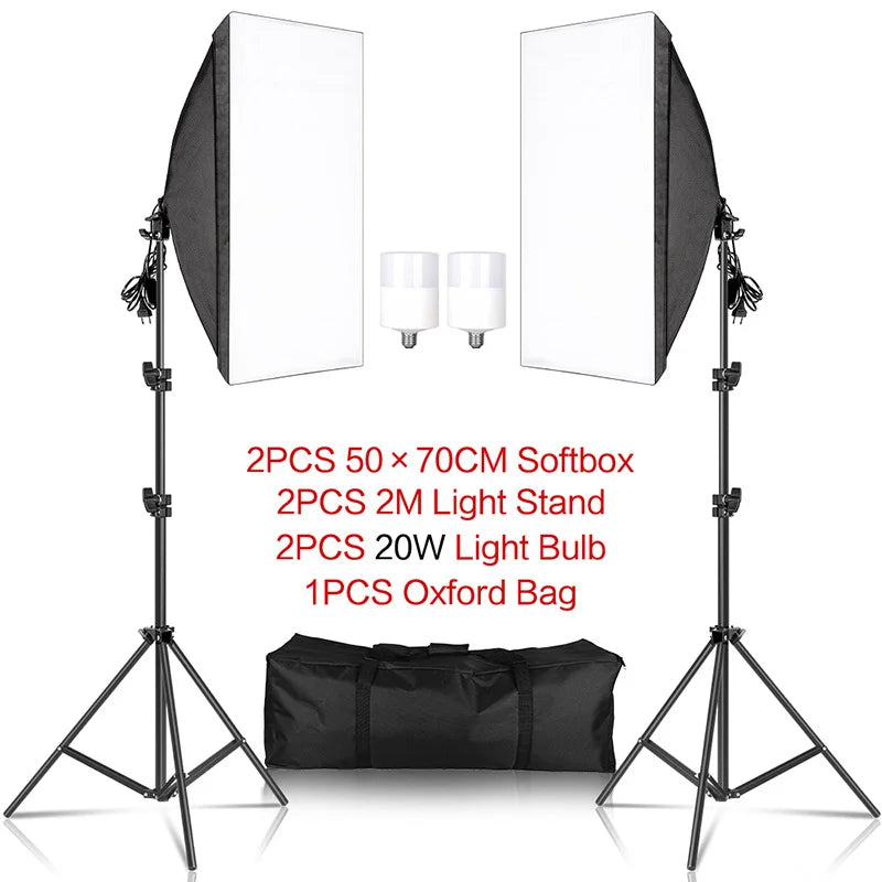 20-135W Softbox Lighting Kit 50x70CM Photography LED Lamp Professional Continuous Light System Equipment For Photo Studio