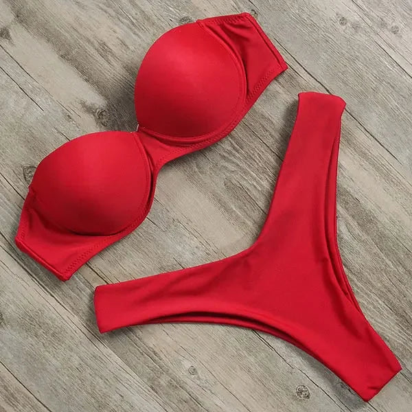 Push Up Bikini Set Women 2026 Swimsuit Sexy Bow Biquini Lace Up Summer Bathing Suit Lady Two Pieces Swimwear Woman Beachwear L