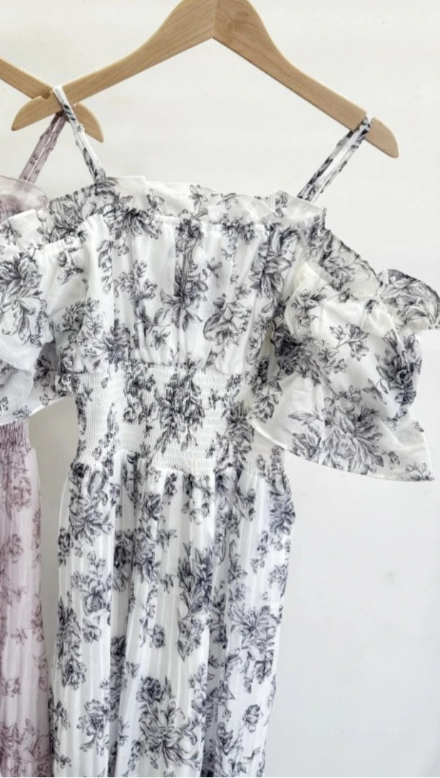 Kuzuwata Fairy Lovely Mesh Ruched Patchwork Robe Mid-length Puff Sleeve Off Shoulder Slim Mujer Japan Print Pleated Fresh Dress