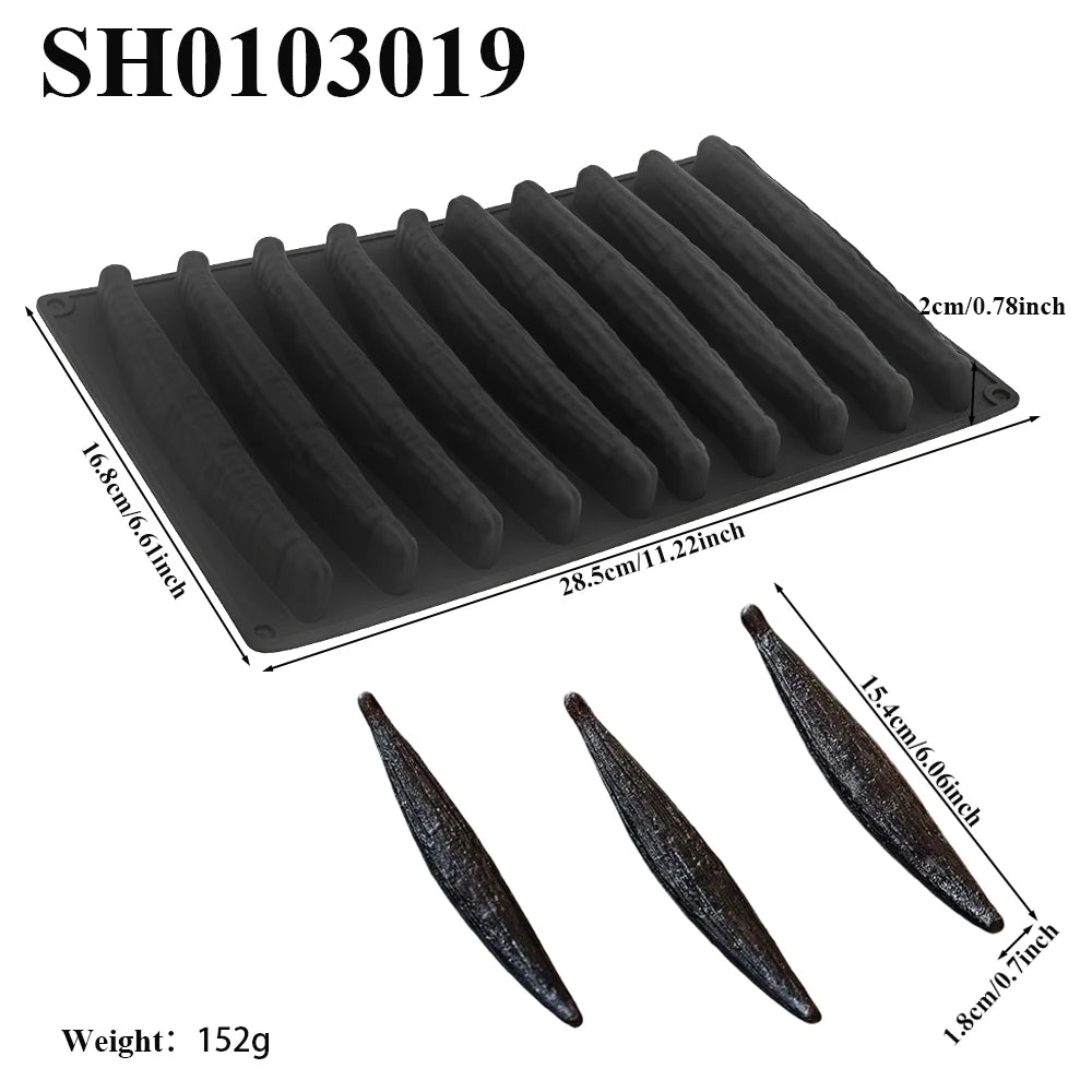 1 or 6 or 10-Cell Vanilla Pod Design Chocolate Mold Dessert Baking Tools Kitchen Silicone Bakeware Food Grade Cake Mould