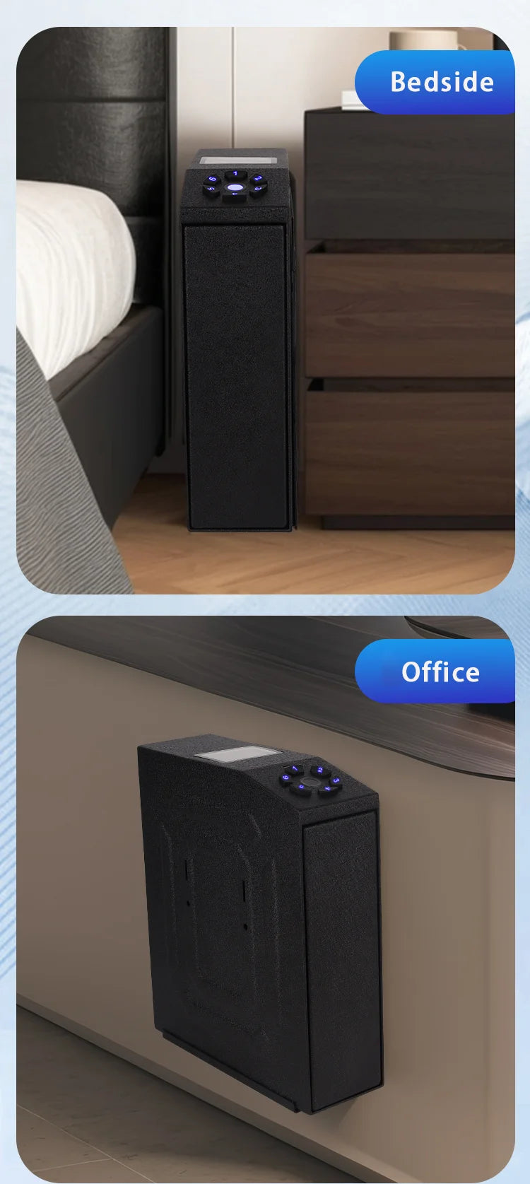 Tuya BLE Gun Safe Box Biometric Fingerprint Key Code 3-in-1 Wall Mounted Pistol Safes Box Anti theft Certified Handgun Safe