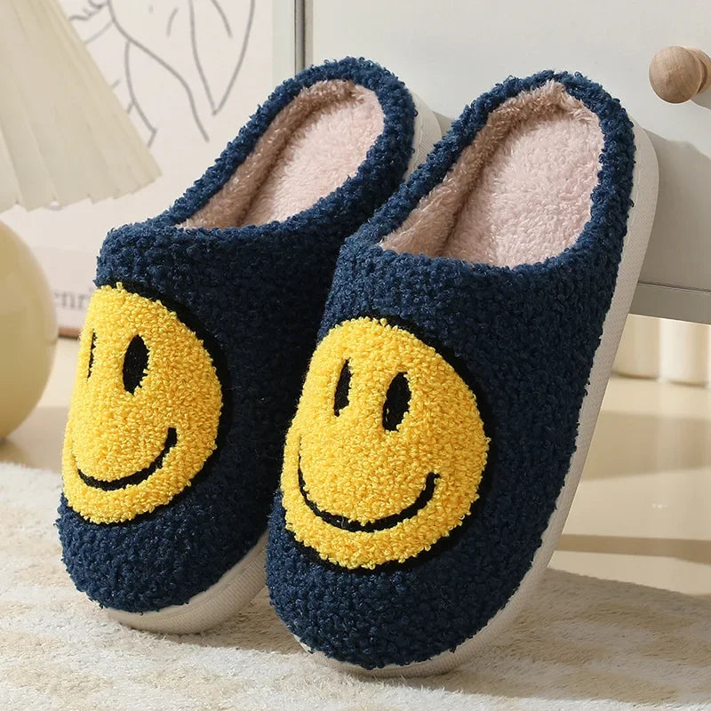 Fuzzy Smile Face Women man Slipper Kawaii Cartoon Plush Contton Indoor Funny Cute Winter Warm Floor house Home Non slip Shoes