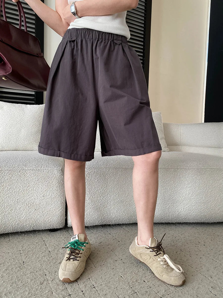Summer women's relaxed loose wide leg A-line casual shorts versatile