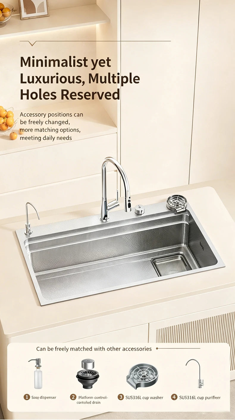 316L Stainless Steel Kitchen Sink Undermount Sinks Antiscratch Rice Granule Embossing Large Single Slot Dish Wash Basin