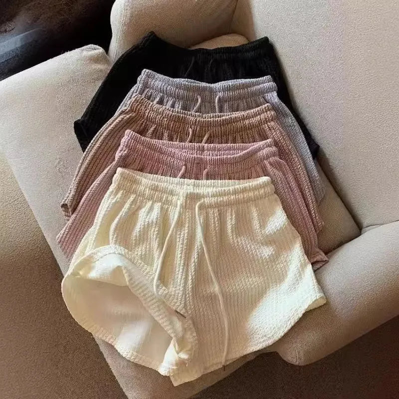 New Summer Waffle Shorts for Women, High Waist Plus Size Loose Casual Pants, Internet Famous Sports Fitness Shorts