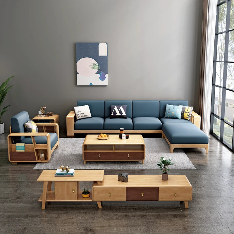 #Nordic Type Simple Modern Solid Wood Sofa Set Furniture Living Room Fabric Sectional Sofa