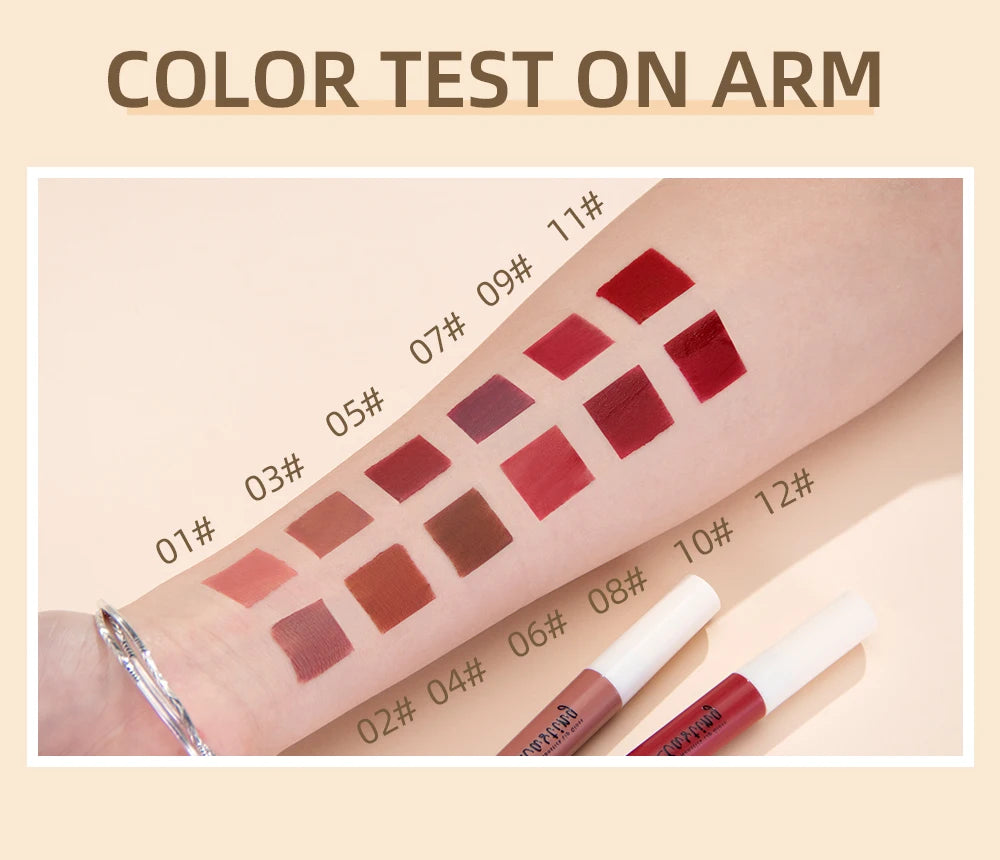 QIBEST Sexy Red Lip Gloss Long Lasting Velvet Matte Liquid Lipstick Waterproof Lip Makeup Nonstick Cup Purple Lip Tint Black