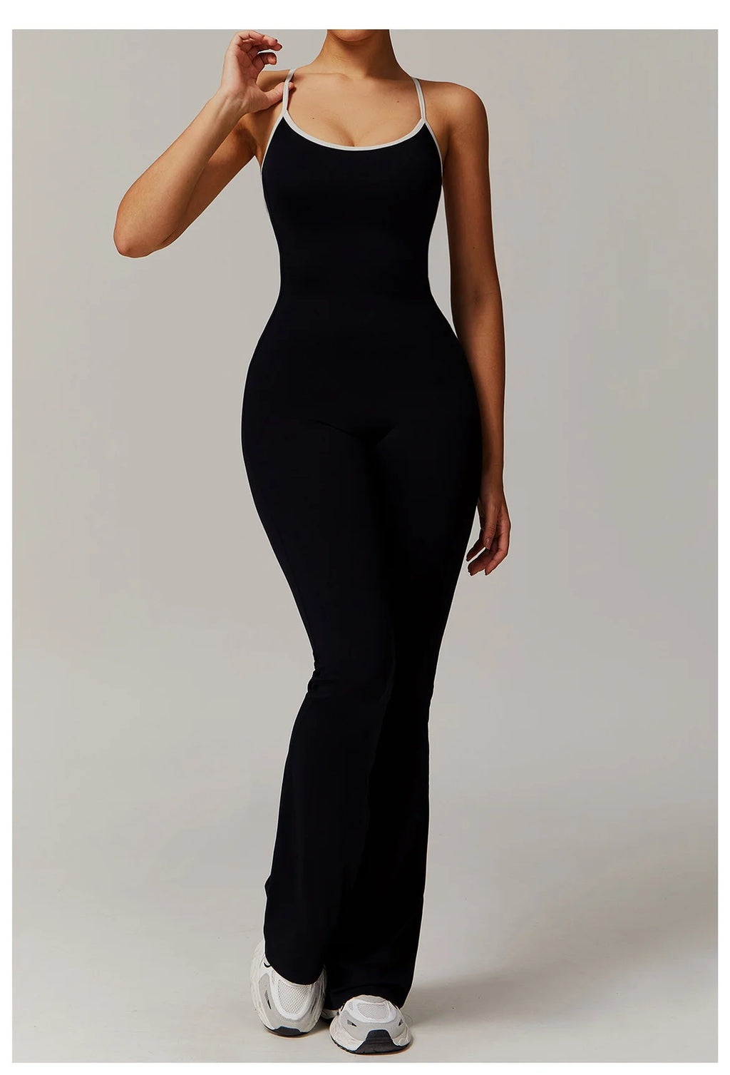 DLT3013 Back Adjustable Shoulder Strap Cross Slim Wide-Leg Yoga Dance Jumpsuit With Chest Pad Women Sports Fitness Jumpsuits