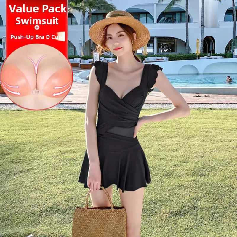 Conservative Skirt Style  Swimsuit for Women Summer New Arrival Thermal Spring Bathing Slimming Coverage plus Size