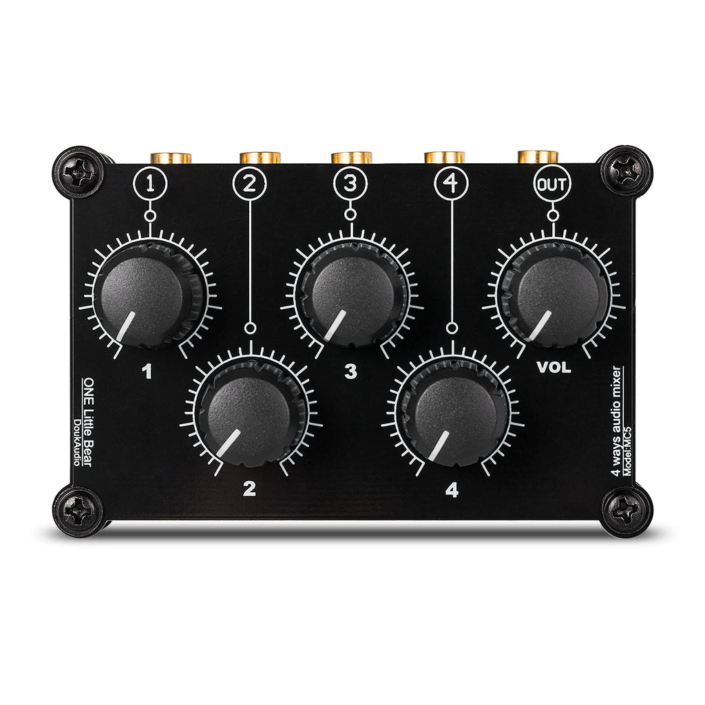 Douk Audio Portable 4 Channel Analog Stereo Audio Mixer Mini Passive Line Mixer for Live Studio Recording Sound Mixing Console