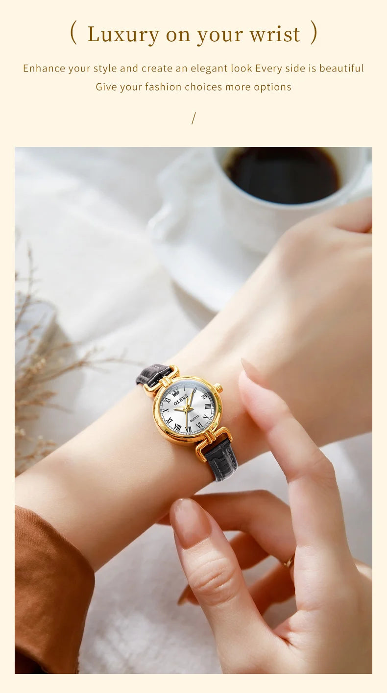 OLEVS 5645 New Women Watches Elegant Original Date Quartz Wristwatch Waterproof Luminous Watches For Woman Leather Strap Watch