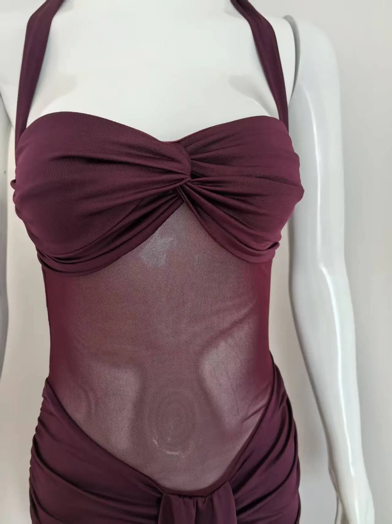 Suninheart Draped Maxi Evening Dress Women Elegant Halter Prom Dresses Wine Formal Occasions Backless Dress Sexy